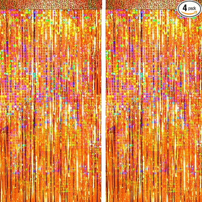 4 Packs Orange Foil Fringe Curtain, Baby Shower, Thanksgiving, Friendsgiving by BSRESIN