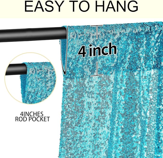 2×8FT-6PCS Turquoise Sequin Backdrop Curtains Panels, Photography Backdrop - Image 5