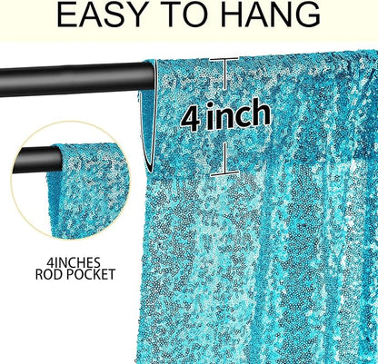 2×8FT-6PCS Turquoise Sequin Backdrop Curtains Panels, Photography Backdrop - Image 5