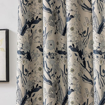 SUOUO Grey Blue Floral Blackout Curtains - Image 3