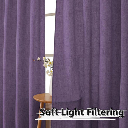 Tollpiz Linen Tier Curtains Rod Pocket Semi Sheer Short Kitchen Curtain Half - Image 2