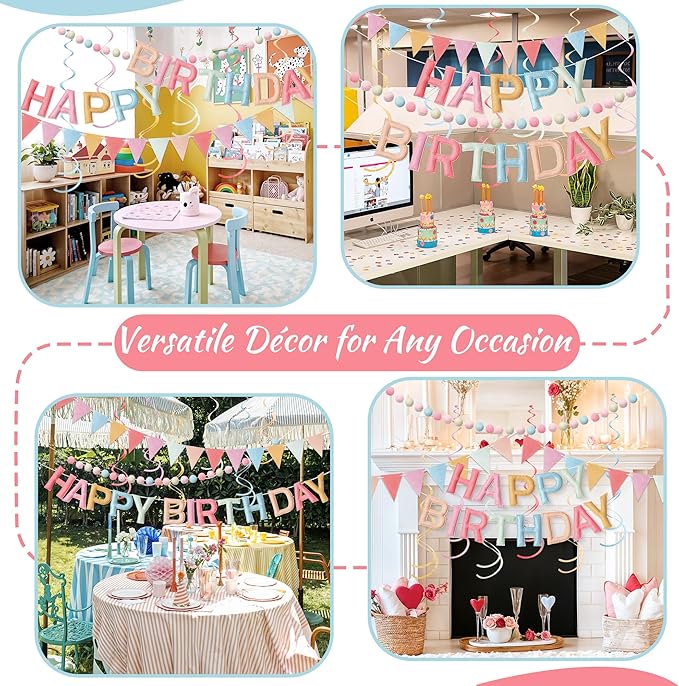 Kriyokiaa Retro Pastel Happy Birthday Banner Set - Image 7