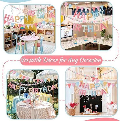 Kriyokiaa Retro Pastel Happy Birthday Banner Set - Image 7