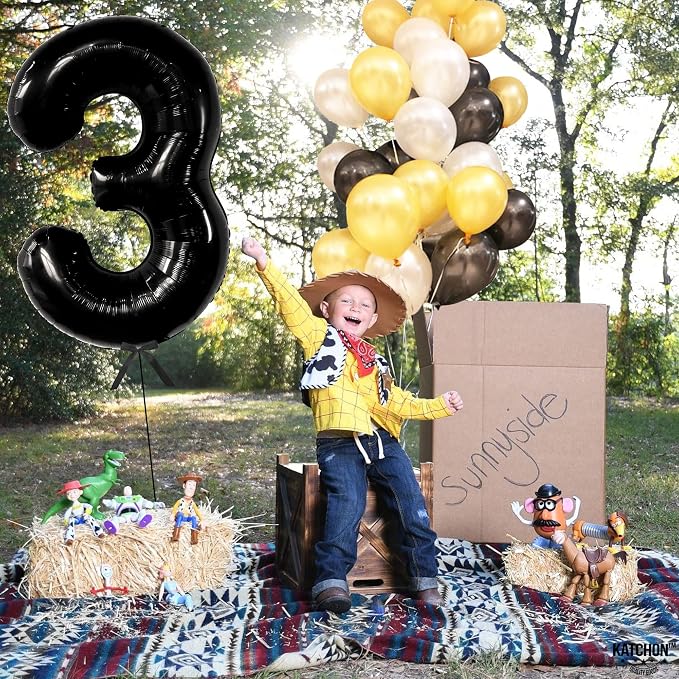KatchOn Black Number 3 Balloon 40 Inch, 3rd Birthday Decorations - Image 3