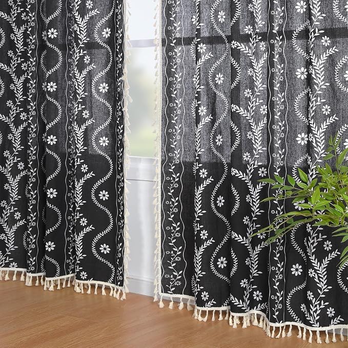 Schweek Boho Tassels Curtains 63 Inches Long 2 Panels - Image 7