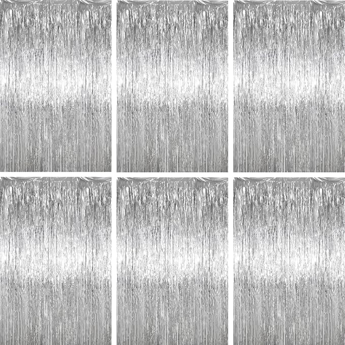 Voircoloria Silver Foil Fringe Backdrop Curtains, Birthday Party Decorations by Voircoloria