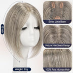 starluck Real Human Hair Toppers for Women 10 Inch Human Hair Topper no Bangs, 3 * 4.5 inches Swiss Base Suitable for ThinningHair Cover Grey Roots(Mixed Light Grey)