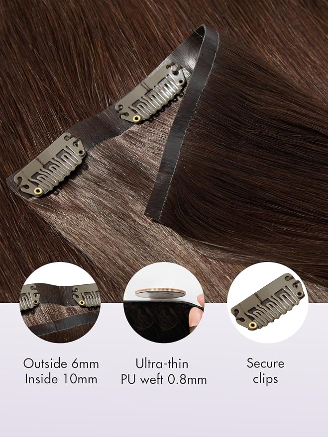 LUVME Clip in Hair Extensions Real Human Hair, Remy Human Hair Extensions Clip ins for Women, Dark Brown Extensions, 18inch 135g 9Pcs Silky Straight Hair