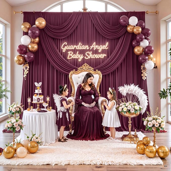 30 ft x 10 ft Wrinkle Free Maroon Backdrop Curtain - Image 3