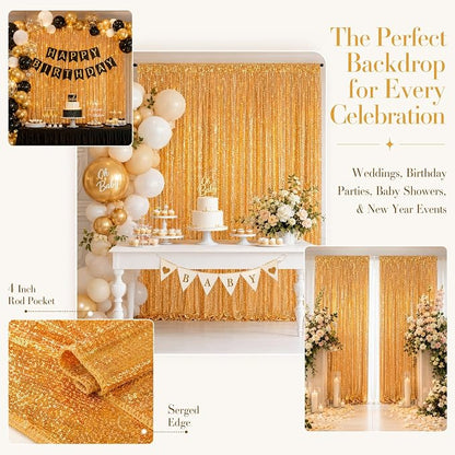 ShinyBeauty Gold Sequin Backdrop Curtain 2 Panels 4x7ft Party Background | 4" - Image 4