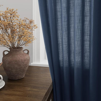 Denim Blue Linen Curtains 108 Inches Long - Image 4