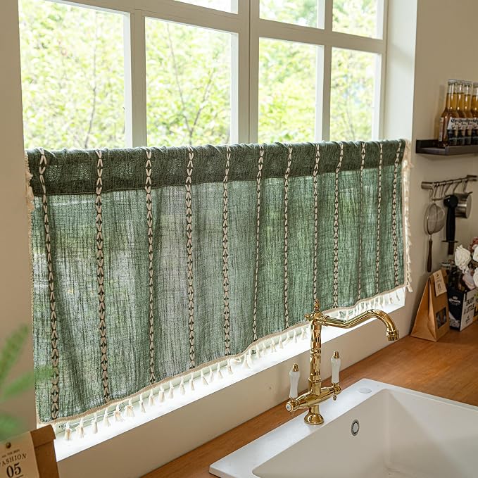 Sutuo Home Olive Green Boho Short Curtains Valance - Image 6