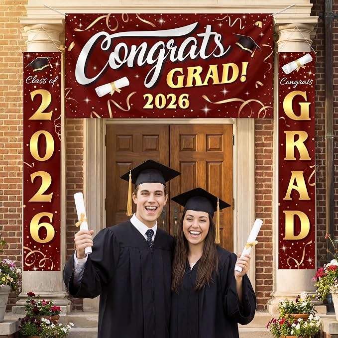 JOYIN 3 Pcs Graduation Backdrop Decorations Class of 2025, Satin Congrats Grad - Image 8