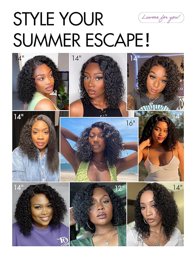 LUVME HAIR Wet and Wavy 5x5 Closure Water Wave Short Curly Bob Glueless Wigs Human Hair Pre Plucked Pre Cut Lace Side Part 100% Human Hair Wig 14 Inches