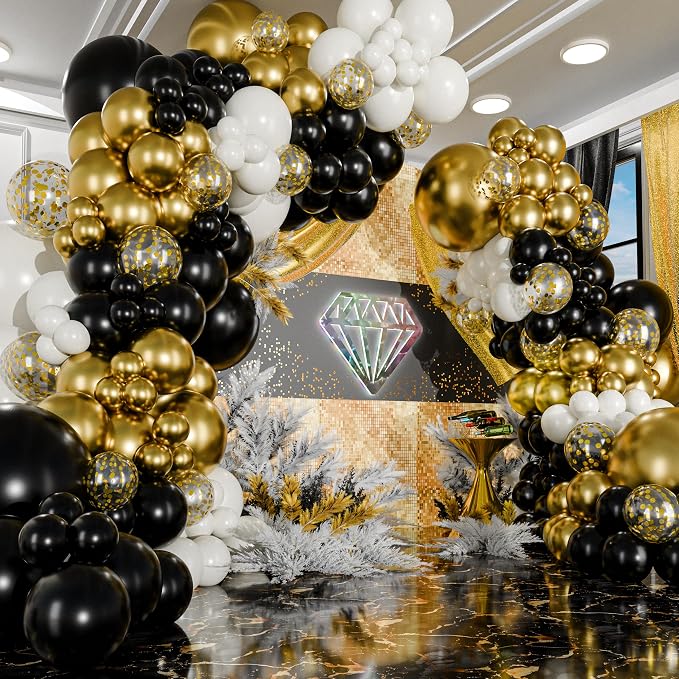ALL-IN-1 Black White Gold Balloons Garland Kit & Arch – Small and Large Black - Image 4