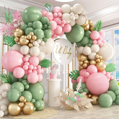 412Pcs Pink and Green Balloon Garland Arch Kit -Different Sizes 18 12 10 5inch by PAXILE