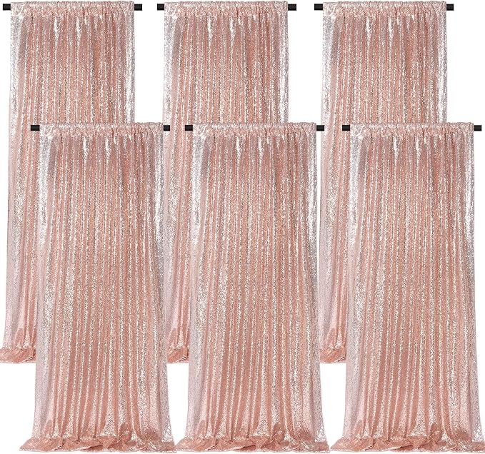 Blush Pink Sequin Curtains Backdrop 6 Pcs 2FTx8FT Shiny Shimmer Fabric | by B-COOL