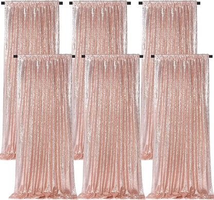 Blush Pink Sequin Curtains Backdrop 6 Pcs 2FTx8FT Shiny Shimmer Fabric | by B-COOL
