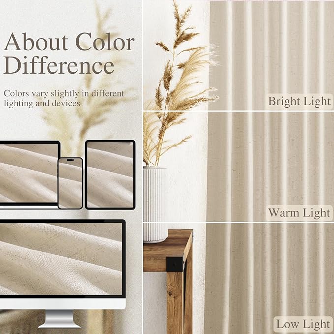 Linen Curtains 108 Inches Long for Living Room Modern Farmhouse Decor Light - Image 3