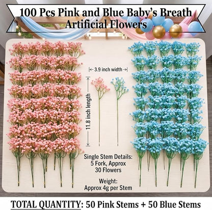 100 Pcs Pink and Blue Baby's Breath Artificial Flowers Bulk Baby Shower - Image 2