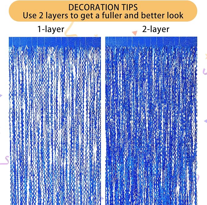 4 Pack Navy Blue Wavy Foil Fringe Curtains Party Decorations - Image 5