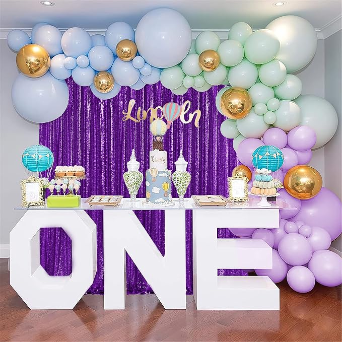 B-COOL Purple Sequin Backdrop Curtains 4 Packs 2ftx8ft Sparkle Backdrop Fabric - Image 3
