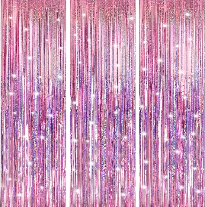 7 Pack 3.3 x 9.9 ft Holographic Pink Tinsel Streamers Party Decorations | Foil by Crosize