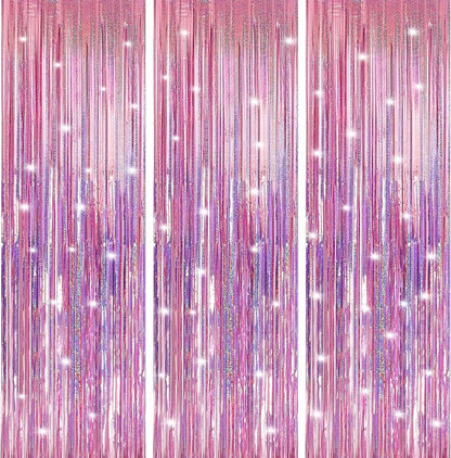 7 Pack 3.3 x 9.9 ft Holographic Pink Tinsel Streamers Party Decorations | Foil by Crosize