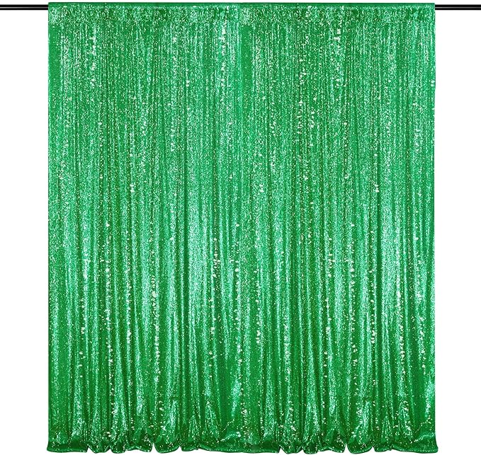 QueenDream Green Sequin Backdrop Curtain Party Backdrop Curtain 8ft x 8ft by QueenDream