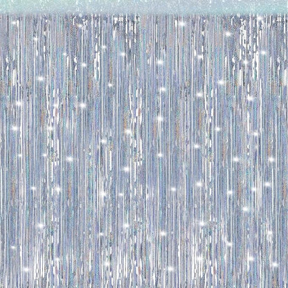 7 Pack 3.3 x 9.9 ft Holographic Silver Tinsel Streamers Party Decorations | by Crosize