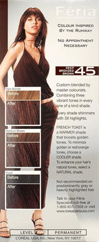 L'Oreal Paris Feria Multi-Faceted Shimmering Permanent Hair Color, 45 French Roast (Deep Bronzed Brown), Pack of 2 Hair Dye Kit