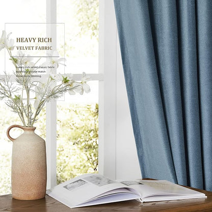 BULBUL Velvet Dusty Blue Blackout Curtains 90 inch Long - Image 4