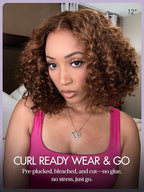LUVME HAIR 5X5 Deep Curly 12 Inch 100% Human Hair Wigs Curly Deep Wave Glueless Lace Front 12 Inches, Pre Cut Plucked Hd Lace Short Wig Ready To Go Mix Brown Color Straight Bleached Knots Black Wigs
