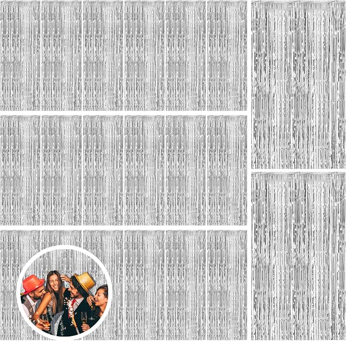 20 Pack Silver Backdrop Curtain Party Decorations Foil Fringe Backdrop Silver by BOMSI