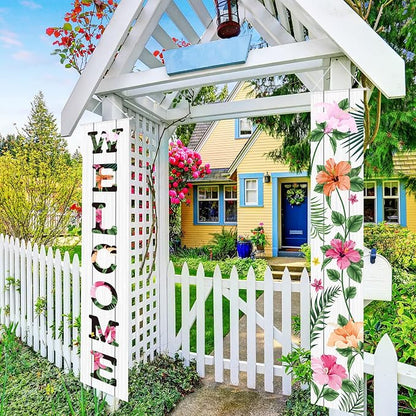 Frienda 2 Pcs Spring Welcome Floral Porch Banners 72"x12" Summer Flower Hanging - Image 4