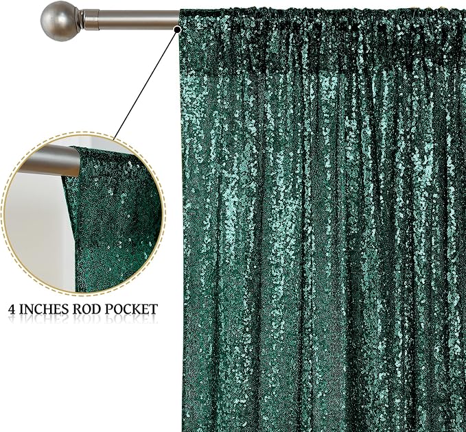 Sugargirl Dark Green Sequin Backdrop Curtain 4FTx8FT Glitter Dark Green - Image 4