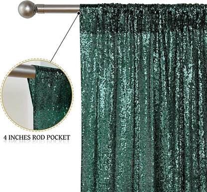 Sugargirl Dark Green Sequin Backdrop Curtain 3 Panels 2FTx8FT Glitter Dark - Image 5
