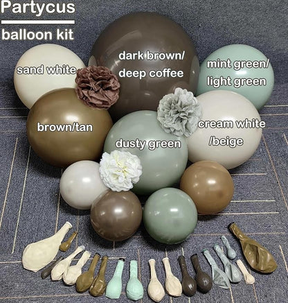 Green Brown Balloon Arch Double Stuffed Dusty Sage Green Brown Neutral Nude - Image 3