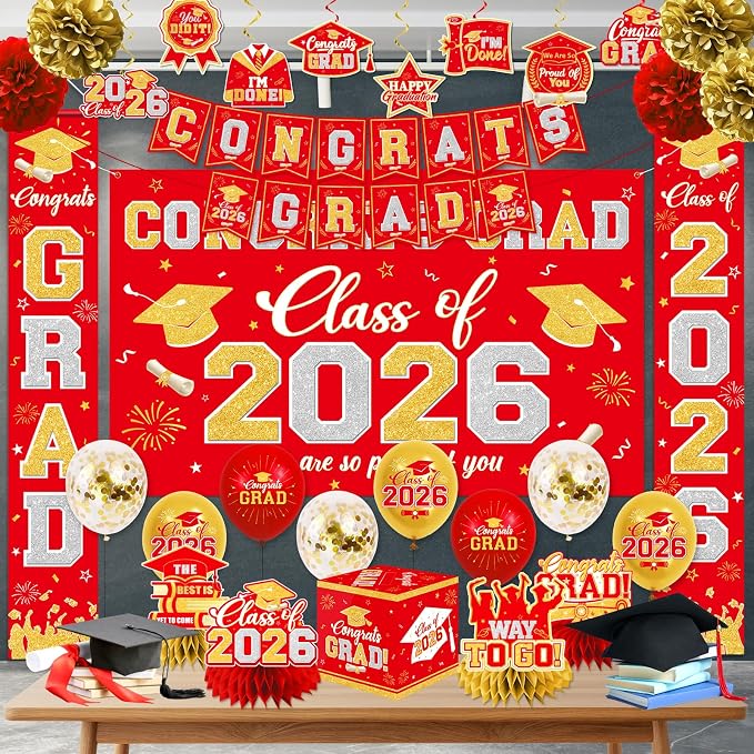 Graduation Decorations Class of 2026 Red and Gold Graduation Decorations - Image 3