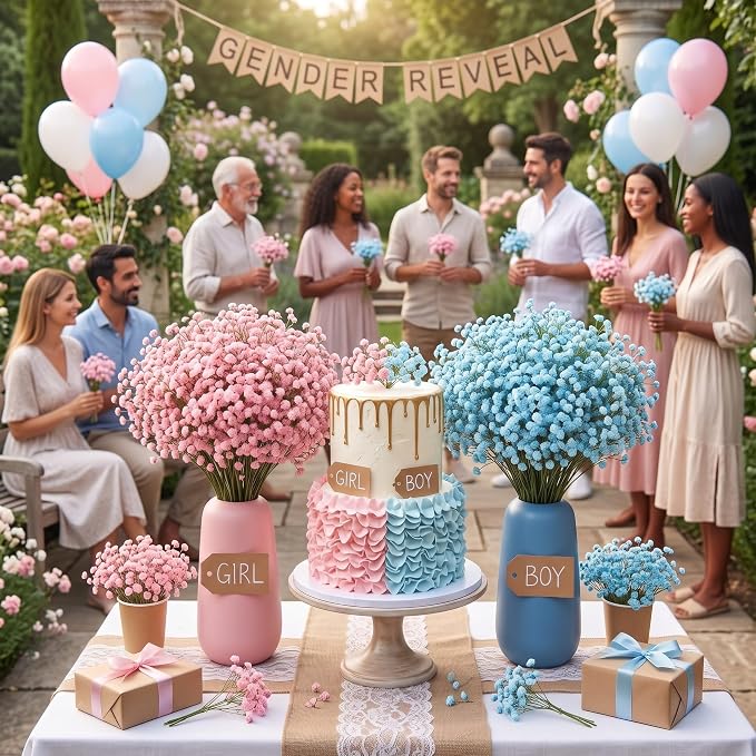 100 Pcs Pink and Blue Baby's Breath Artificial Flowers Bulk Baby Shower - Image 5