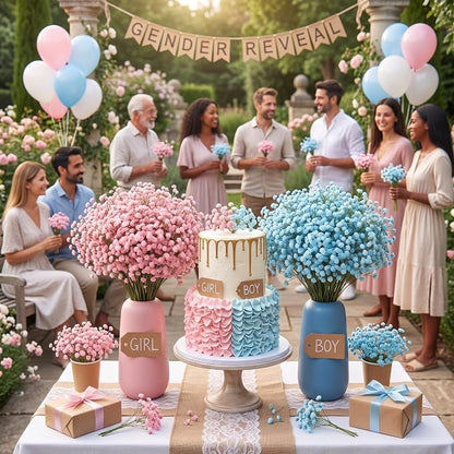 100 Pcs Pink and Blue Baby's Breath Artificial Flowers Bulk Baby Shower - Image 5
