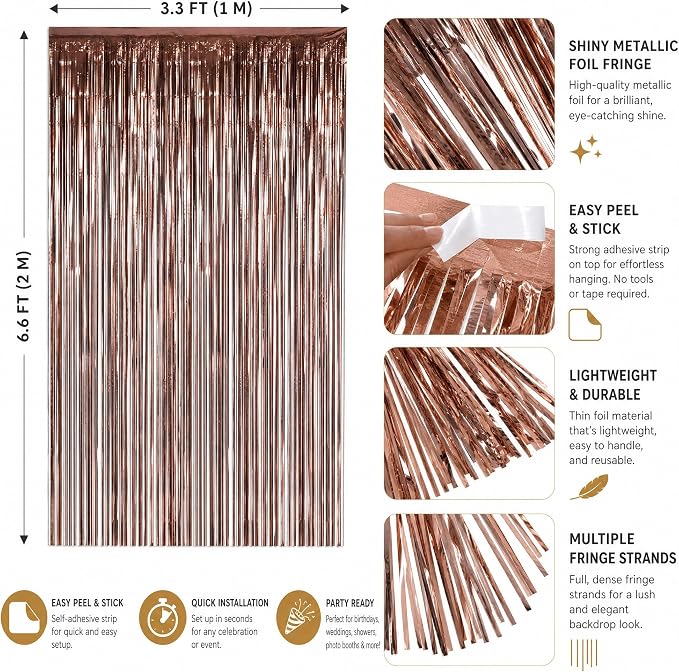 2PCS Coffee Foil Fringe Backdrop Curtains, Fringe Backdrop - Image 4