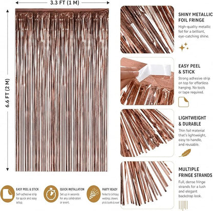 2PCS Coffee Foil Fringe Backdrop Curtains, Fringe Backdrop - Image 4