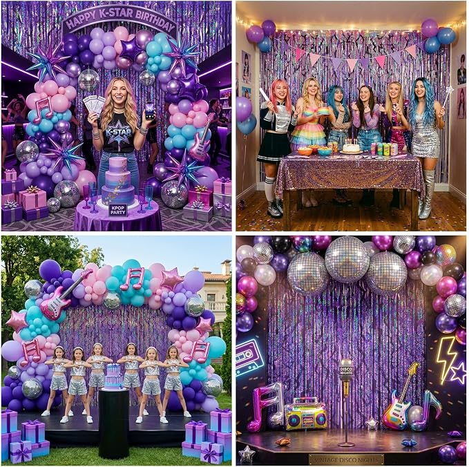 2 Packs Purple Foil Fringe Curtain, Baby Shower, Graduation, Bachelorette - Image 4
