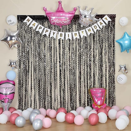 3 Pack New Years Decorations Wavy Black Tinsel Foil Fringe Curtains Party - Image 6