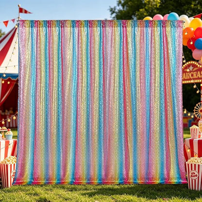 Hahuho Rainbow Sequin Backdrop Curtain, Party Decoration（6 Panels, 2FT x 8FT - Image 5