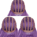 Purple Hair Wavy Wigs With Bangs For Women Synthetic Purple Wigs For Daily Use Everyday Wear.