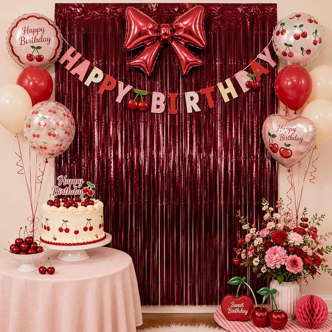 Matte Burgundy Foil Fringe Tinsel Backdrop, 4 Pack, 3.3 x 6.6 Ft | Matte Maroon - Image 7