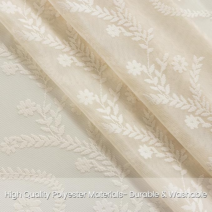 WAZZIO Boho Lace Curtains 2 Panels 84 Inches Long-Cute Vintage Victorian Sheer - Image 3