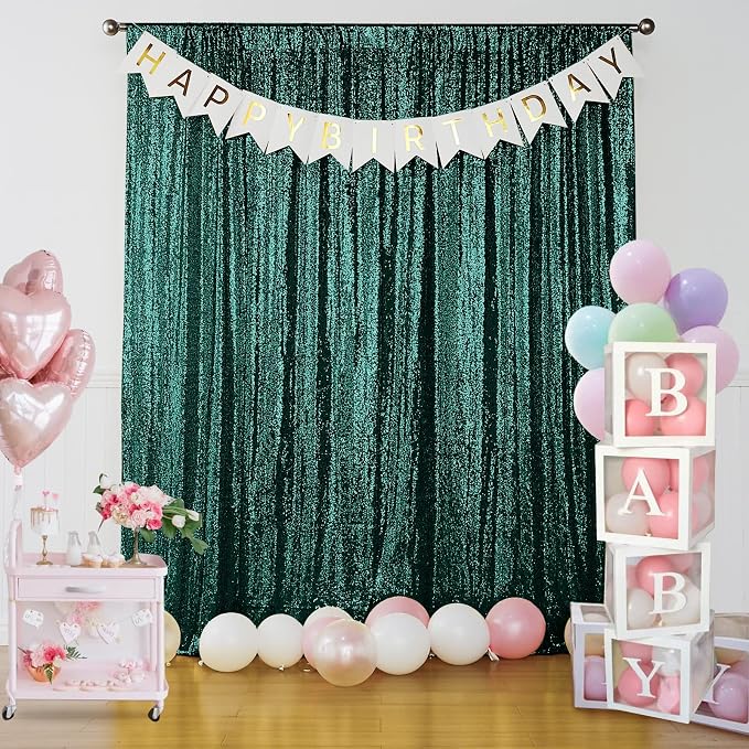 Sugargirl Dark Green Sequin Backdrop Curtain 6 Panels 2FTx8FT Glitter Dark - Image 7